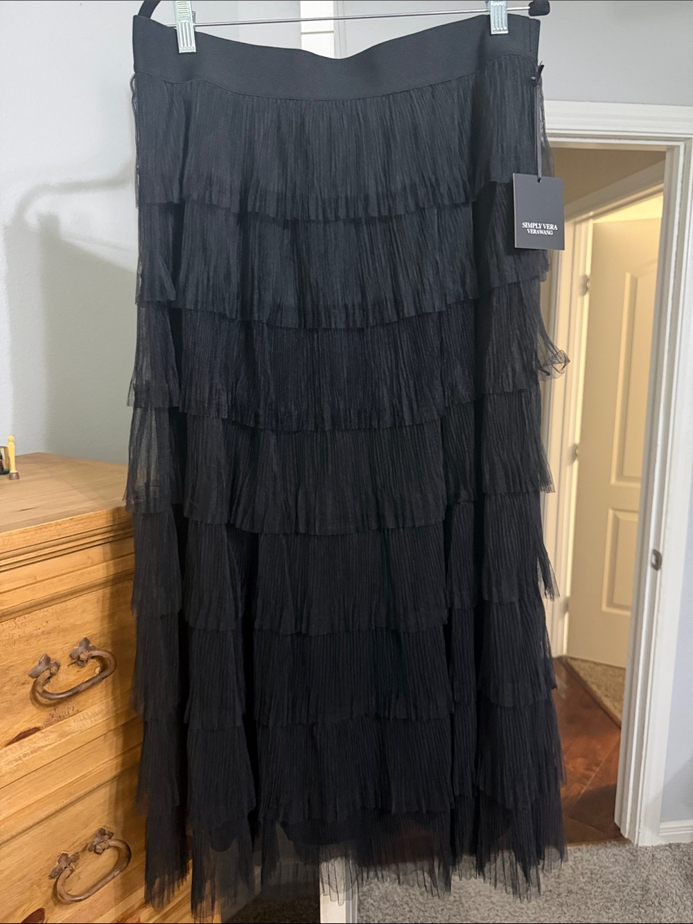 Simply Vera Vera Wang Black Tiered Fringe Maxi Skirt tulle